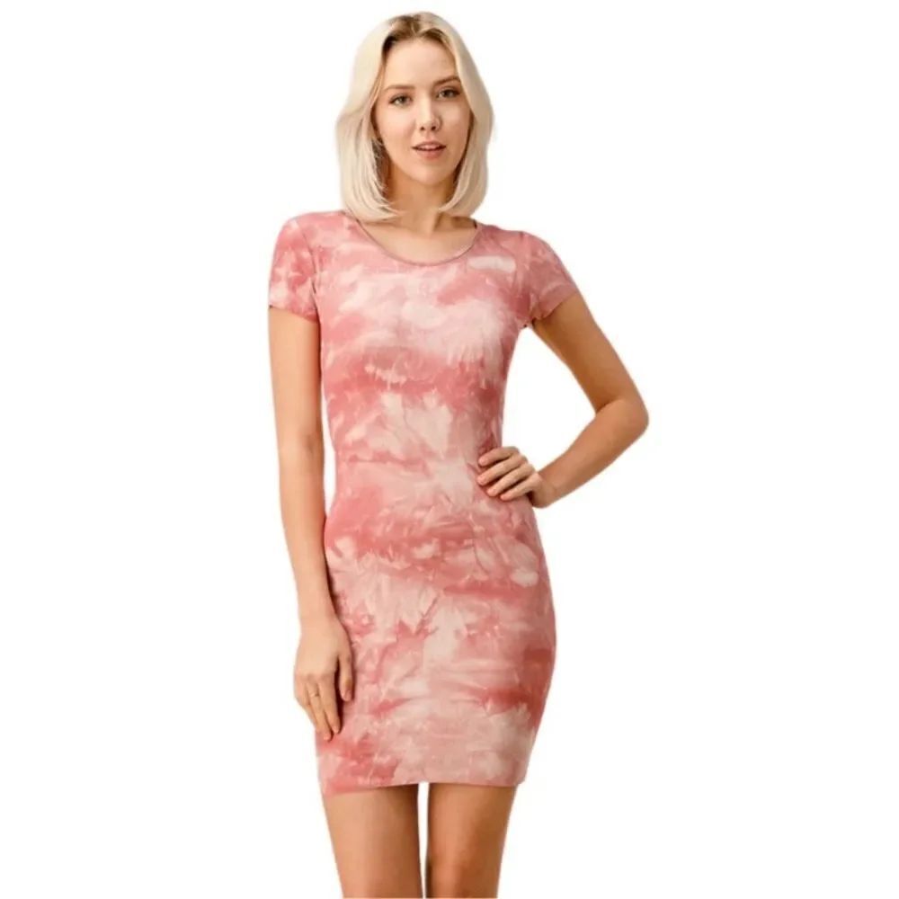 Blue Blush Crew Neck Short Sleeve Ribbed Tye-Dye Mini Dress Size Small